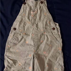 OshKosh B'gosh Mint Green Overalls with Peach Floral Embroidery
